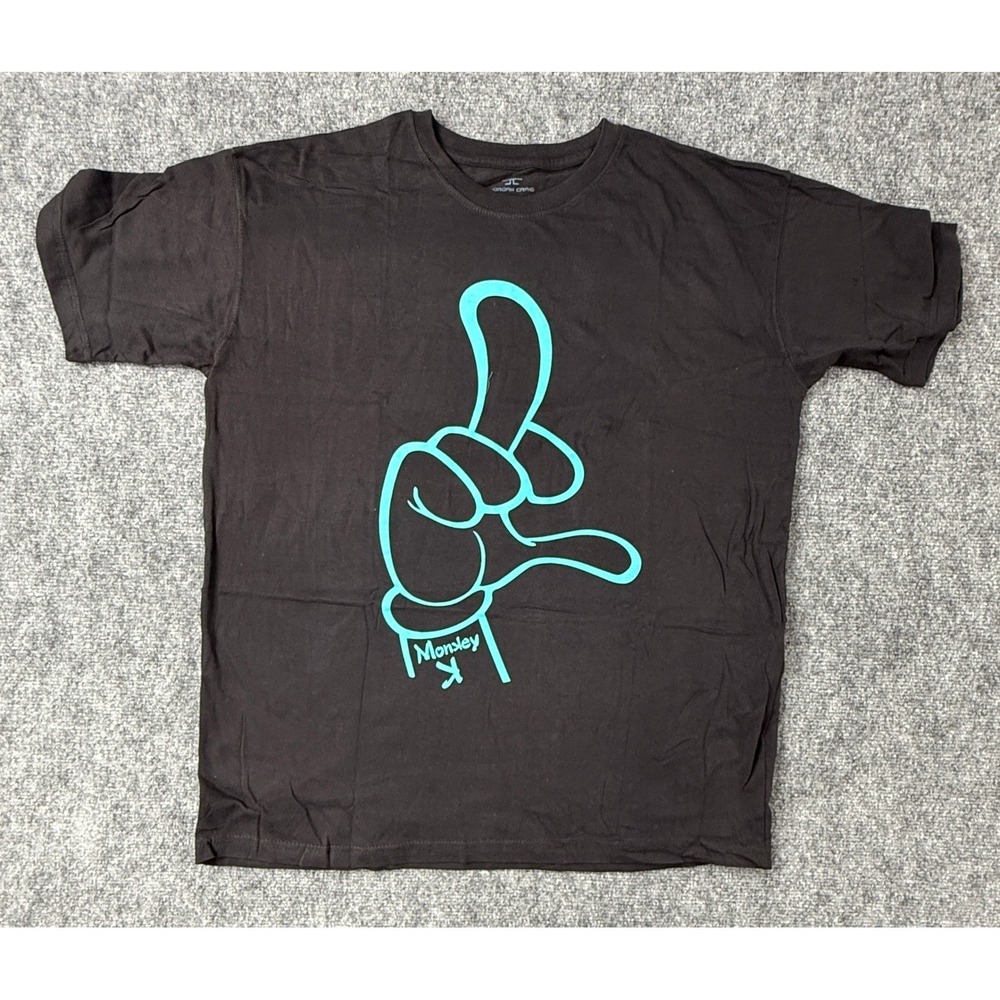 Vintage Jordan Craig‎ Black Graphic T Shirt Mens XXL Teal Finger Hand Print